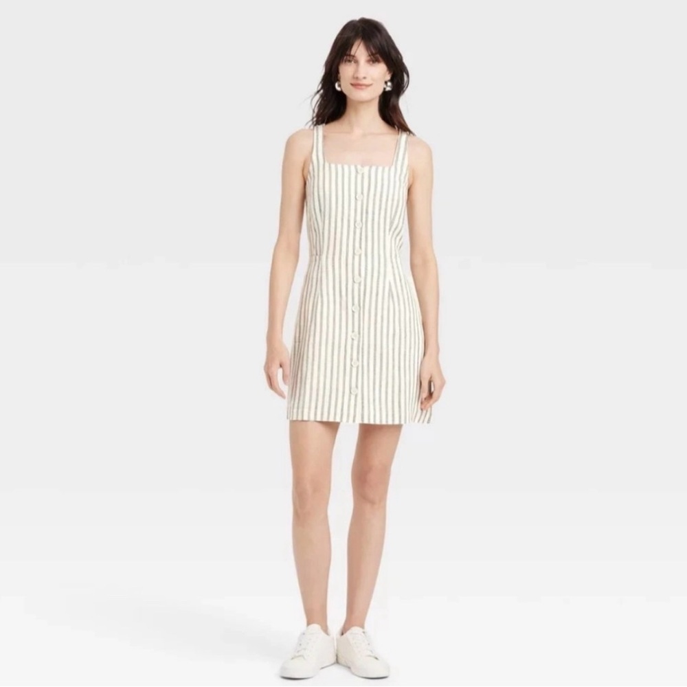 A New Day Linen Striped White Dress